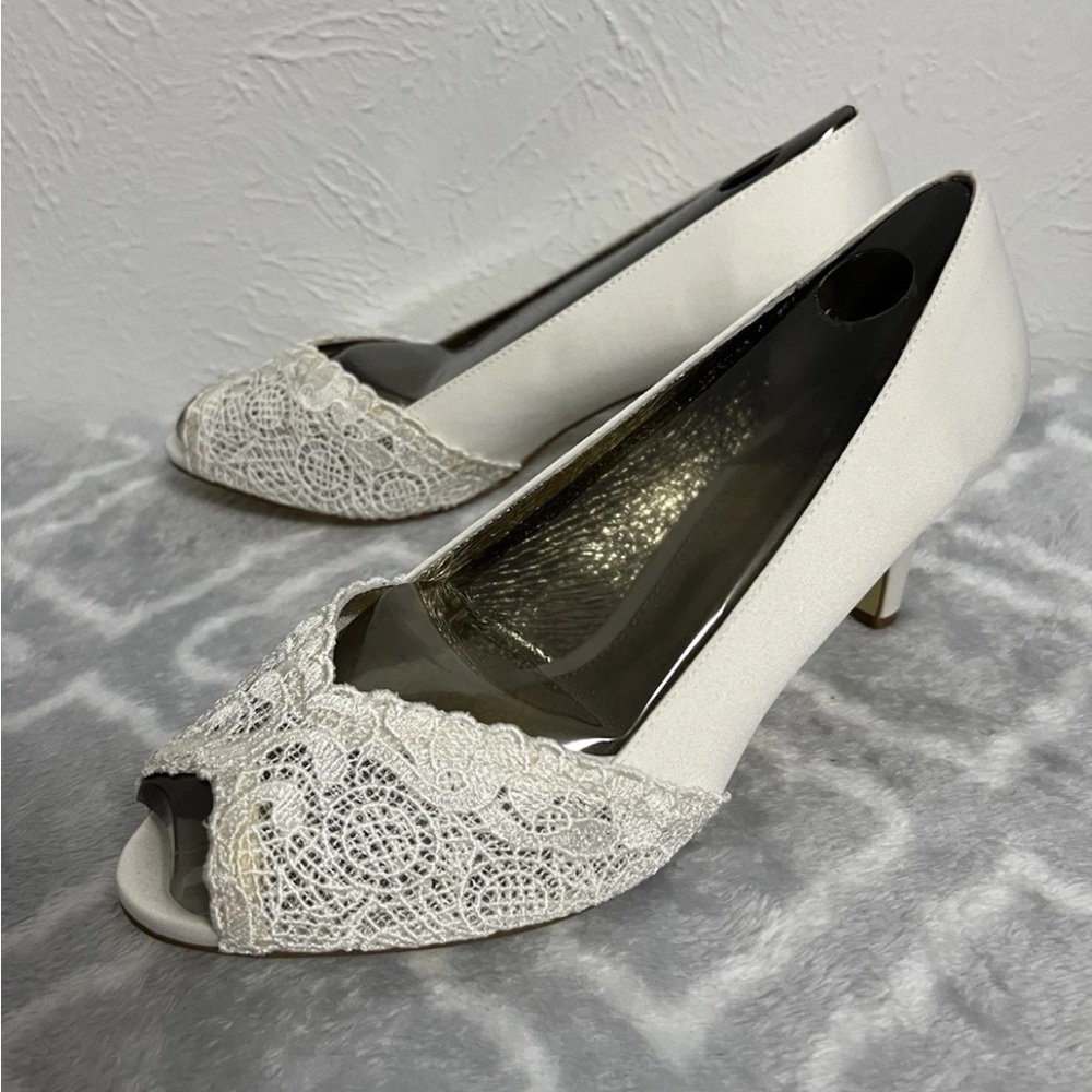 Adrianna Papell Ivory Lace Peep-Toe Heels